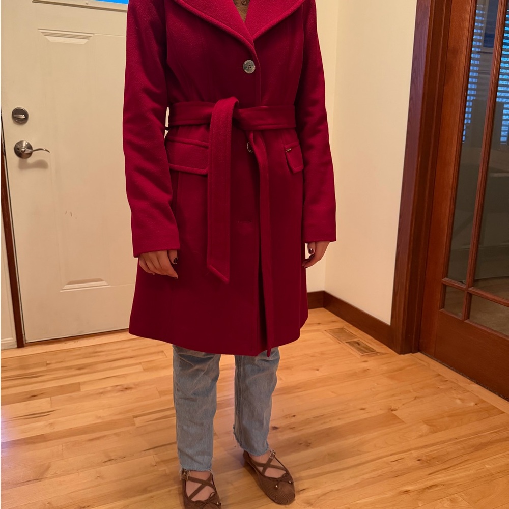 Stylish Red Belted Coat
